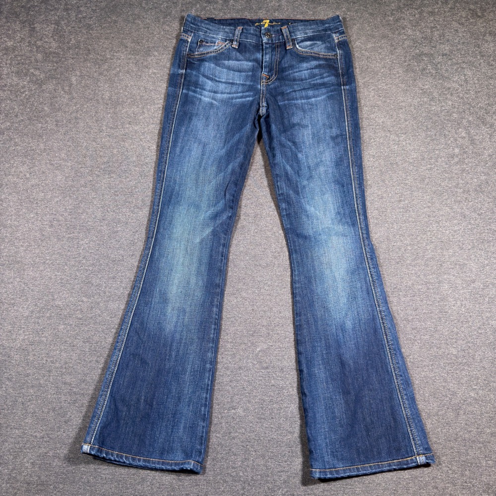 7 For All Mankind A Pocket Jeans Women 25 Blue Flare Leg Low Rise Denim Boho Mom